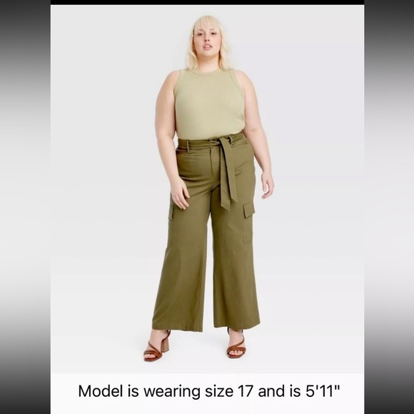Ava & Viv High-Rise Wide Leg Cargo Pants Tan Women Olive Green 🫒 Plus Sizes - Picture 1 of 5